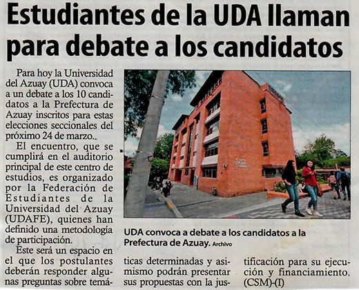 Estudiantes de la UDA llaman para debate a los candidatos