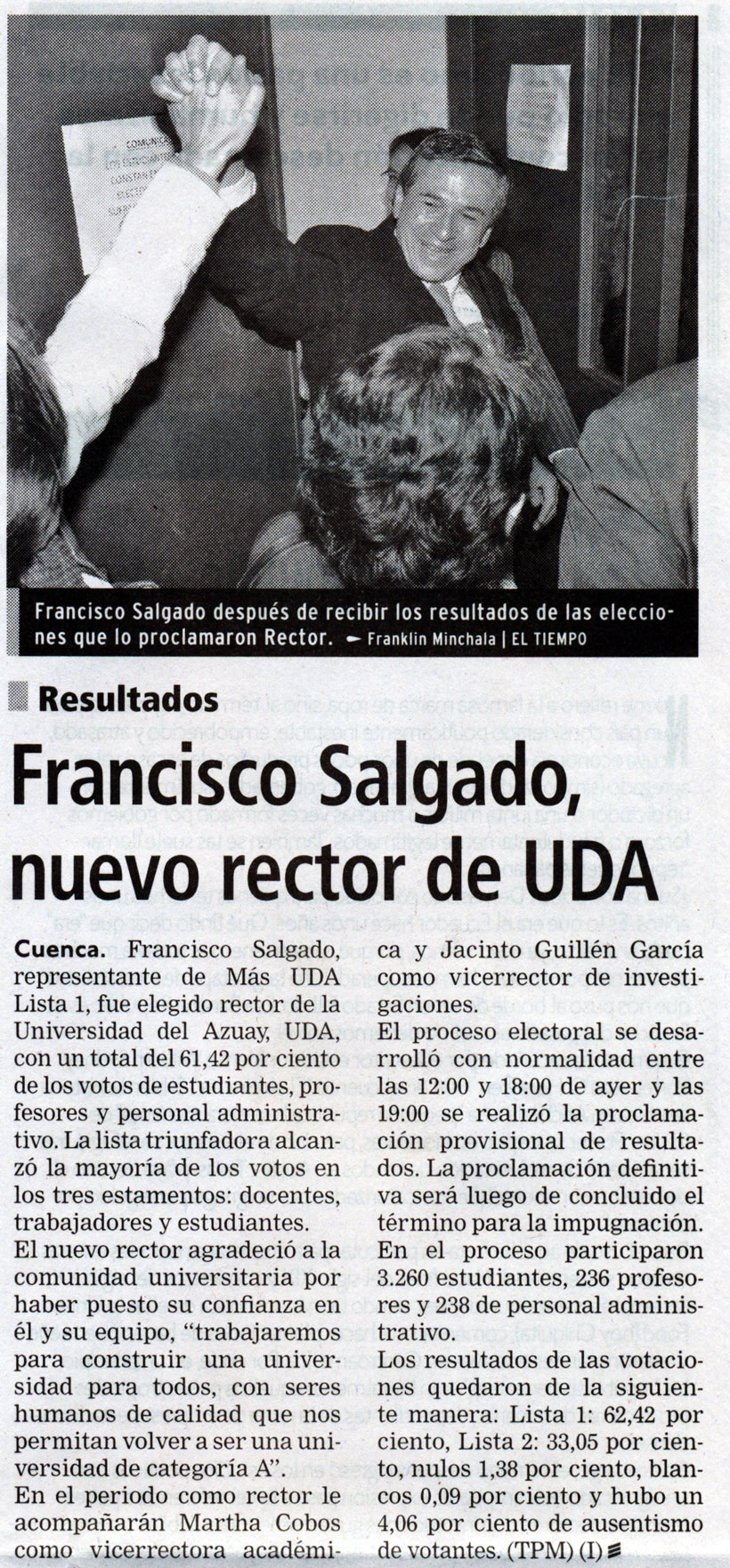 Francisco Salgado, nuevo rector de UDA