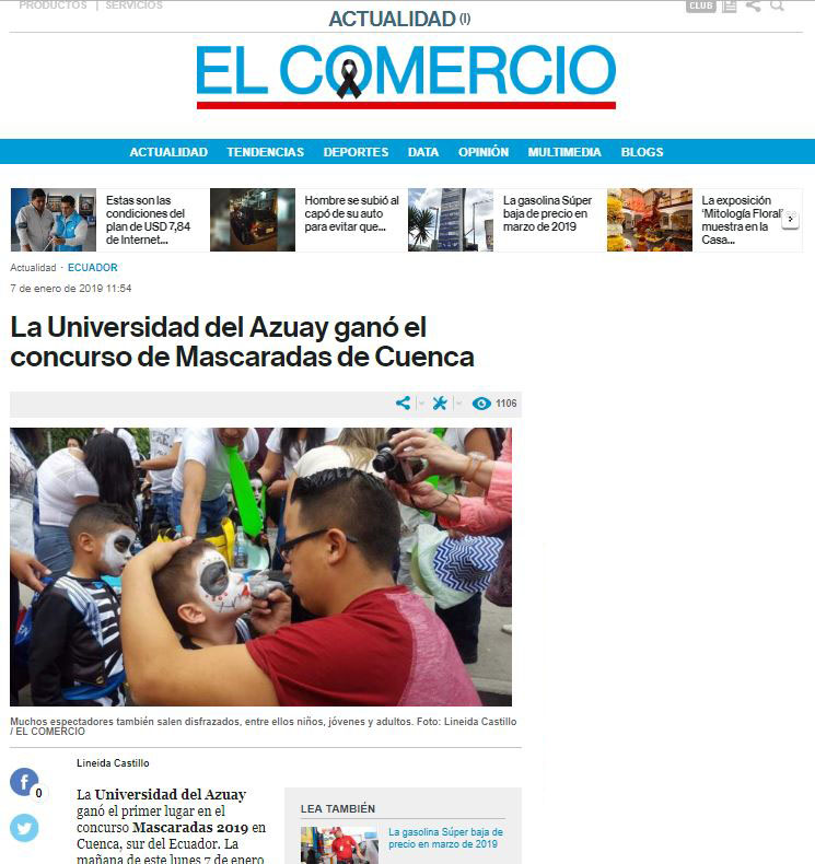 La Universidad del Azuay ganó el concurso de Mascaradas de Cuenca