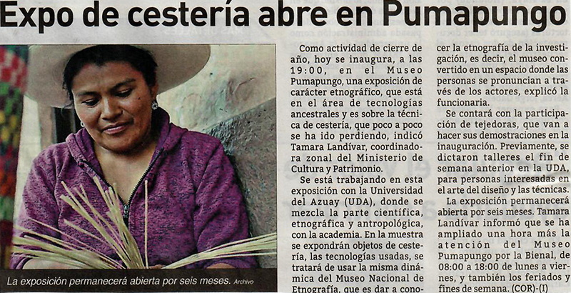 Expo de cestería abre en Pumapungo