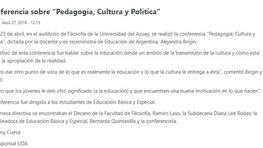 Conferencia: Pedagogía, Cultura y Política