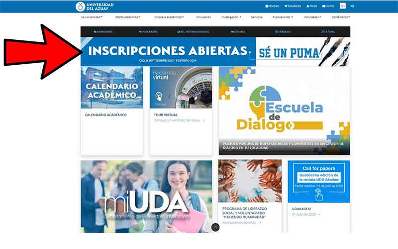 Página de la Universidad del Azuay 