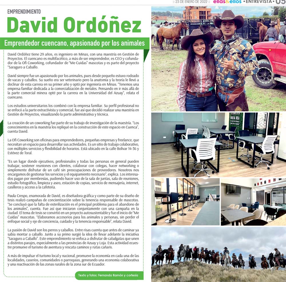 David Ordoñez emprendedor cuencano, apasionado por los animales