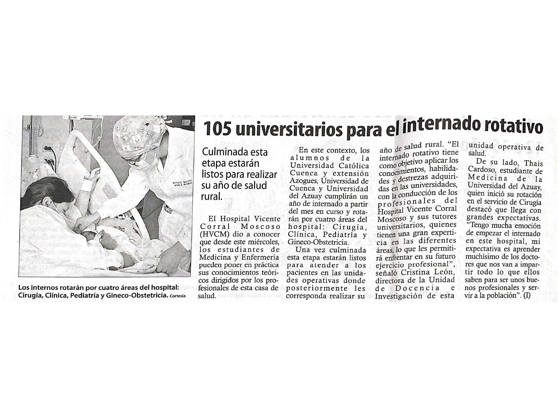 105 universitarios para el internado rotativo