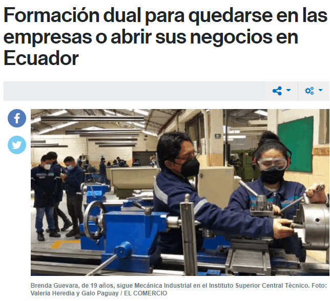 Formación dual para quedarse en las empresas o abrir sus negocios en Ecuador