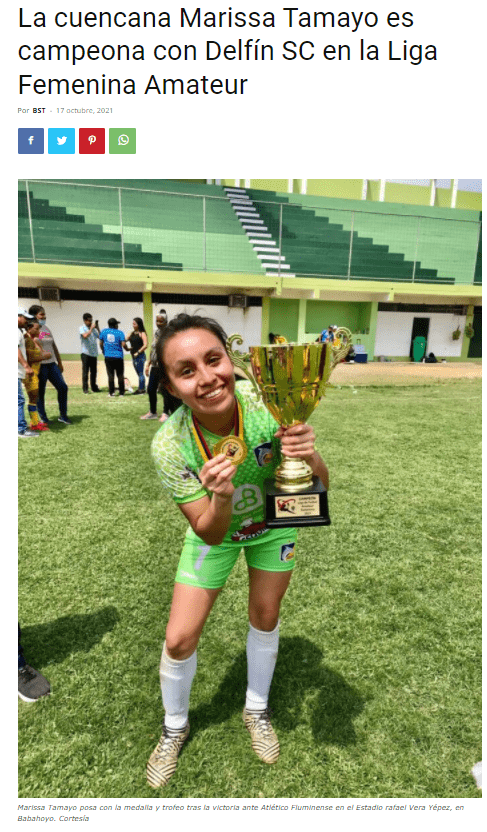 La cuencana Marissa Tamayo es campeona con Delfín SC en la Liga Femenina Amateur