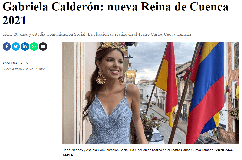 Gabriela Calderón: nueva Reina de Cuenca 2021