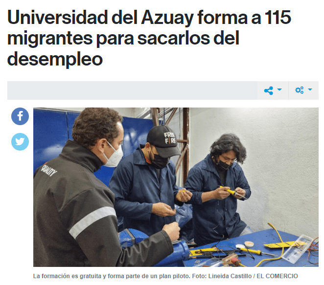Universidad del Azuay forma a 115 migrantes para sacarlos del desempleo 