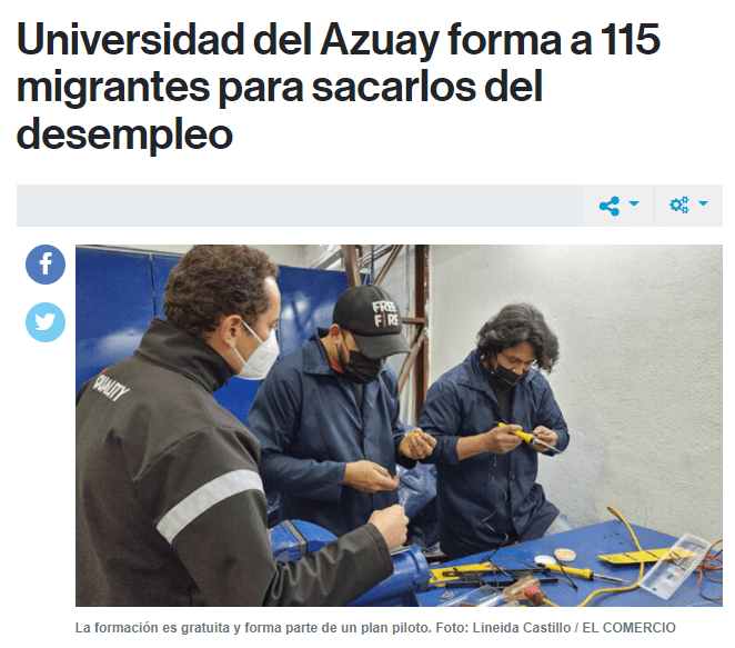 Universidad del Azuay forma a 115 migrantes para sacarlos del desempleo