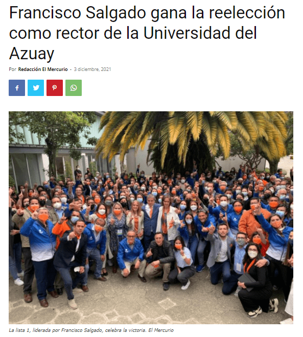 Francisco Salgado gana la reelección como rector de la Universidad del Azuay