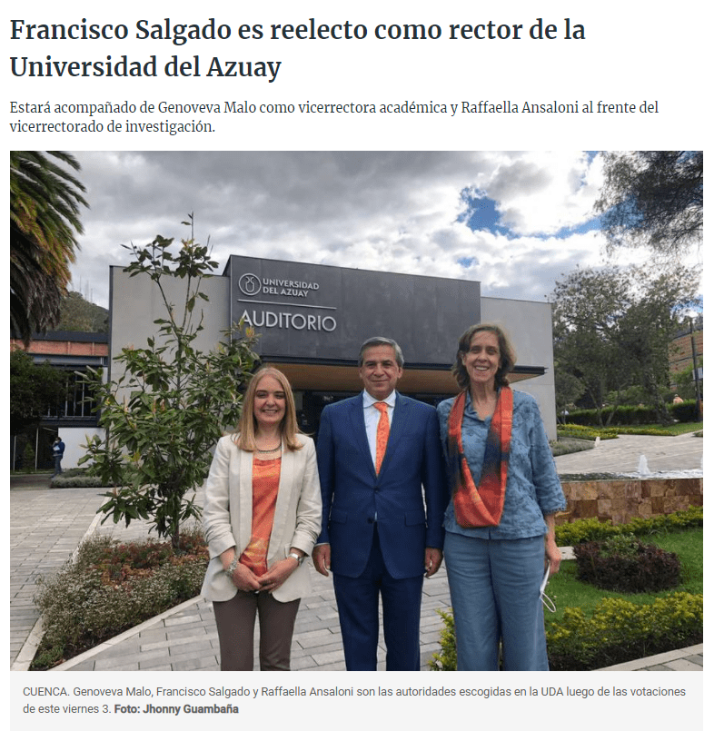 Francisco Salgado is re-elected as rector of the University of Azuay