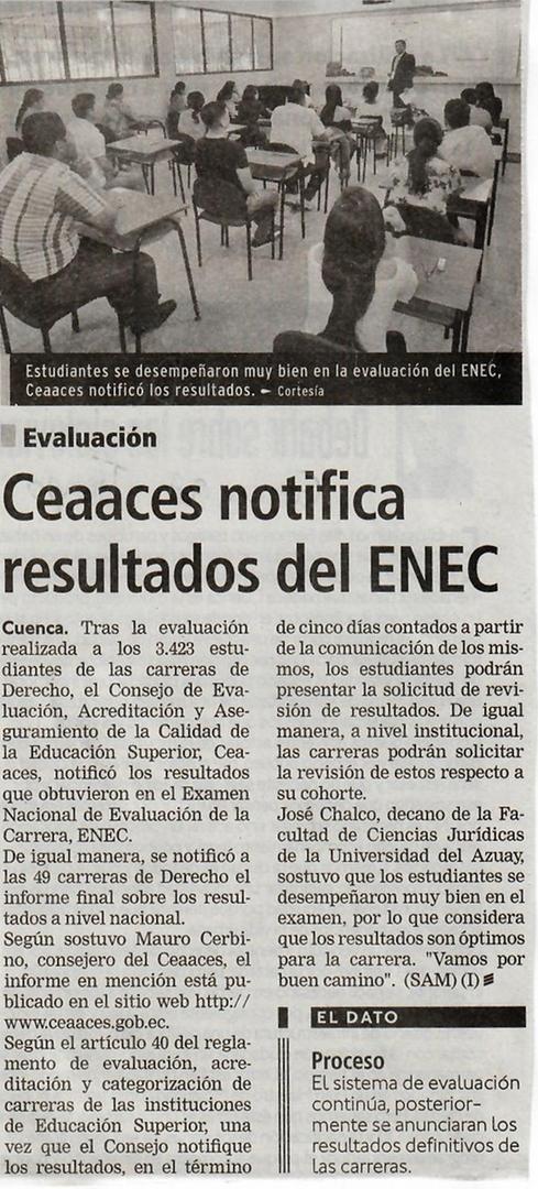 Ceaaces notifica resultados del ENEC
