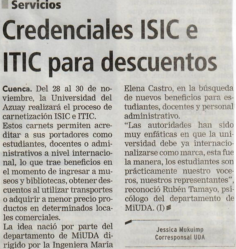 Credenciales ISIC e ITIC para descuentos