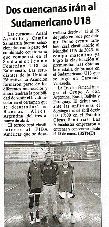 Dos cuencanas irán al sudamericano U18 