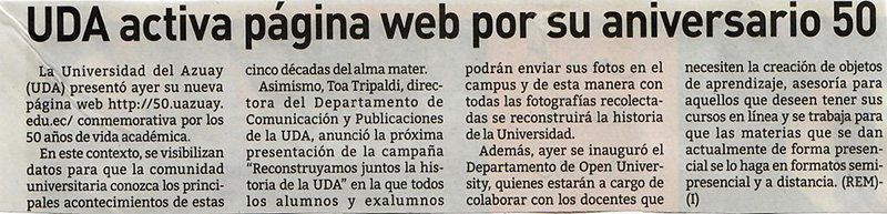 UDA activa página web por su aniversario 50