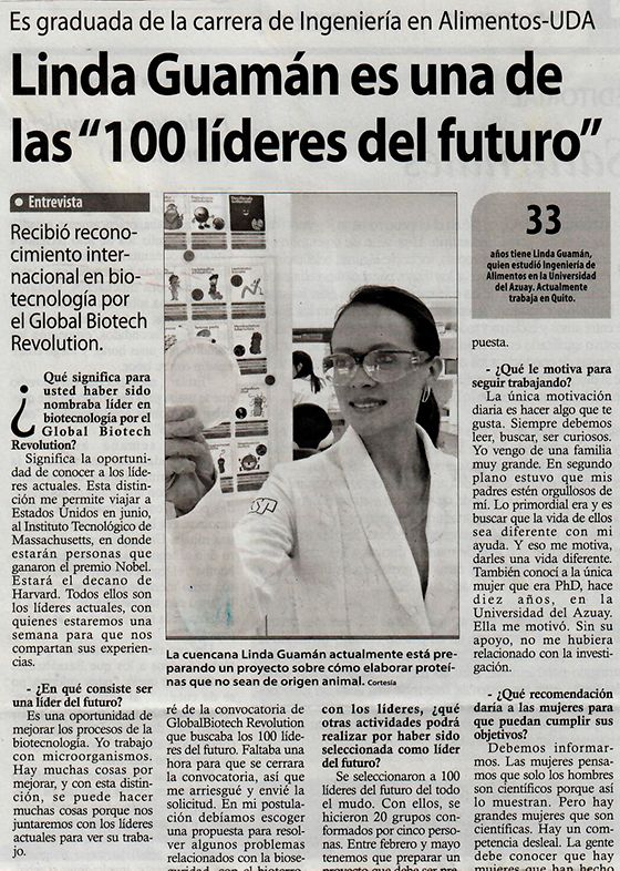 Científica cuencana entre las líderes del futuro