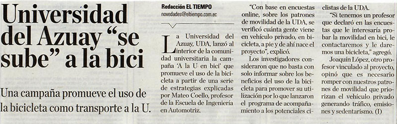 Universidad del Azuay se sube a la bici