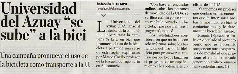 Universidad del Azuay se sube a la bici 