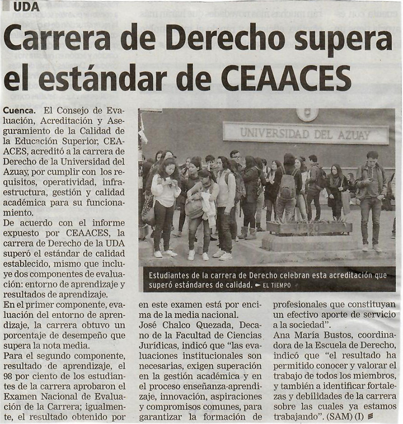 Carrera de Derecho supera el estándar de CEAACES