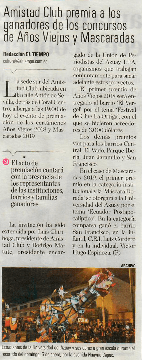 Amistad Club premia a los ganadores de los concursos de Años Viejos y Mascaradas