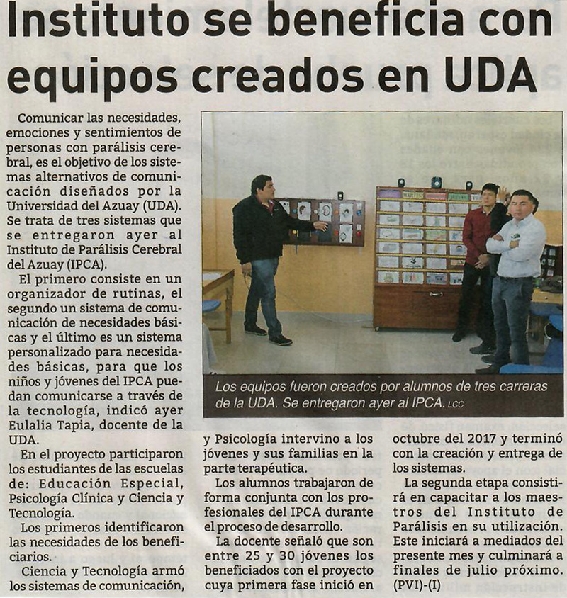 Instituto se beneficia con equipos creados en UDA