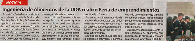 Ingeniería en Alimentos de la UDA realizó Feria de emprendimientos
