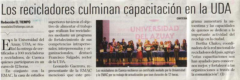 Los recicladores culminan capacitación en la UDA