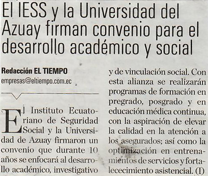 El IESS y la Universidad del Azuay firman convenio para el desarrollo académico y social 