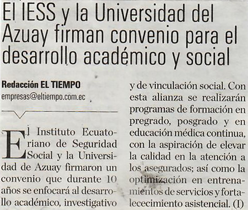 El IESS y la Universidad del Azuay firman convenio para el desarrollo académico y social