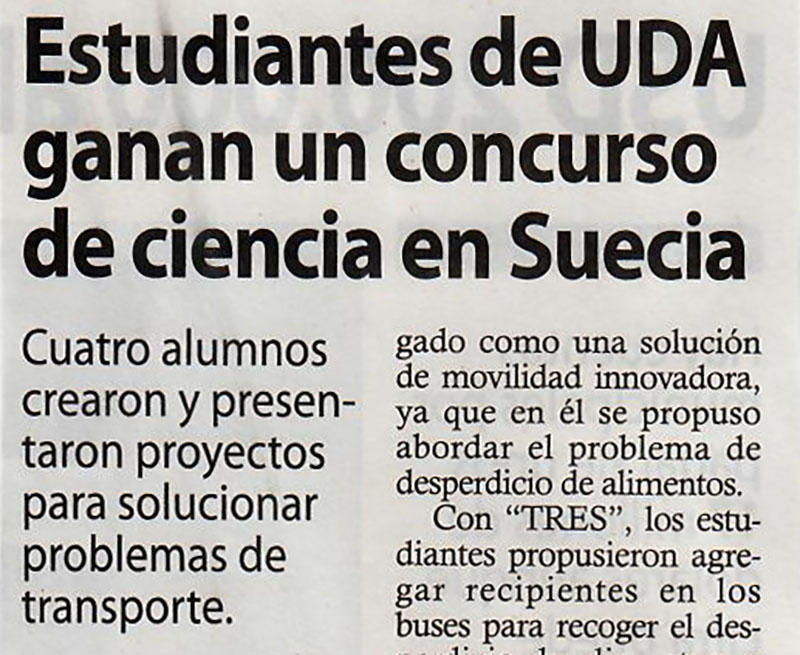 Estudiantes de UDA ganan un concurso de ciencia en Suecia