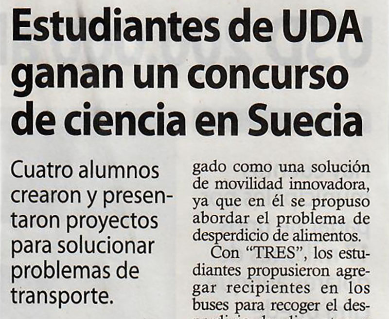 Estudiantes de UDA ganan un concurso de ciencia en Suecia 