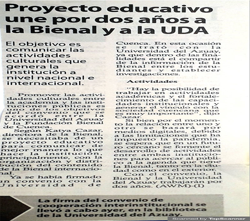 Proyecto educativo une por dos años a la Bienal y a la UDA