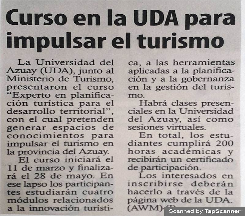 Course at the UDA to promote tourism