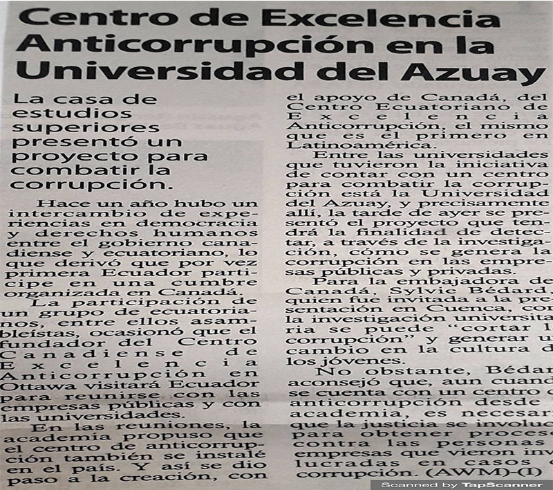 Centro de Excelencia Anticorrupción en la Universidad del Azuay
