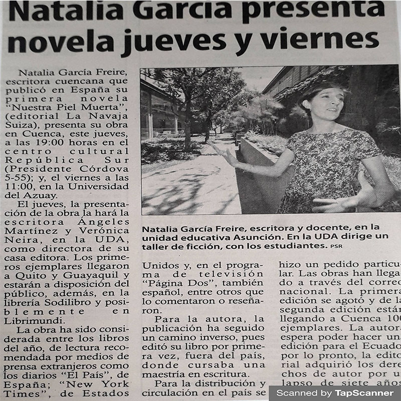Natalia García presenta novela este jueves y viernes