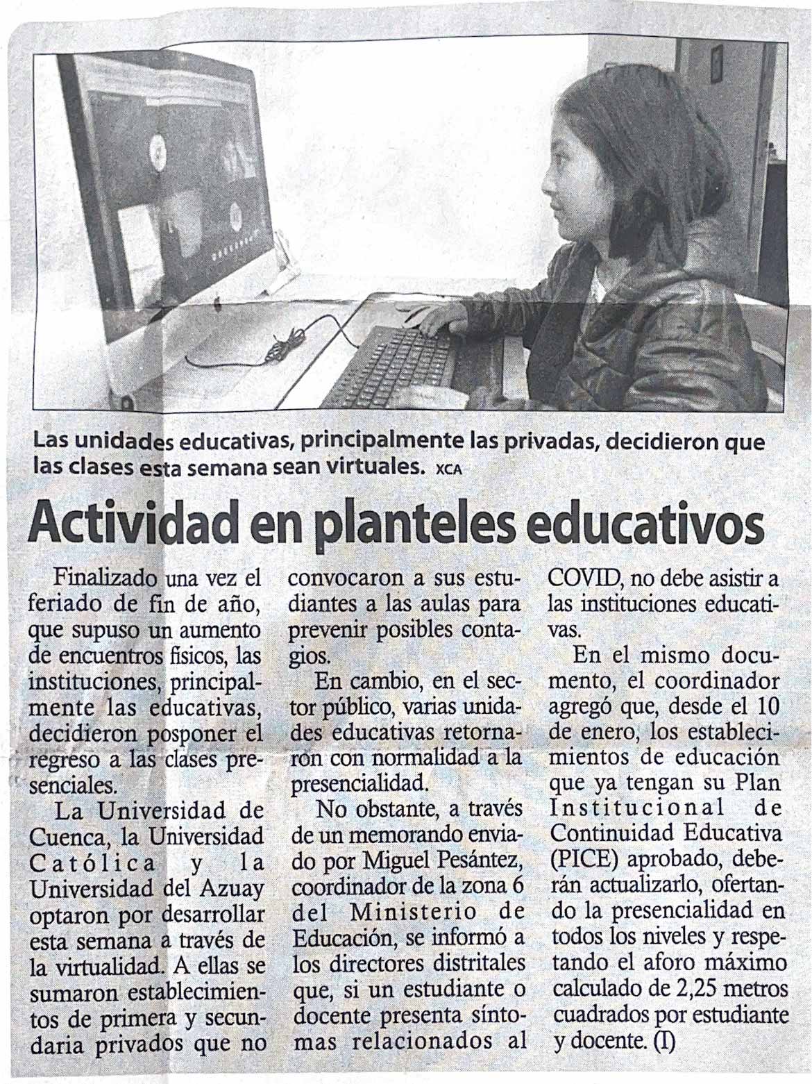 Actividad en planteles educativos