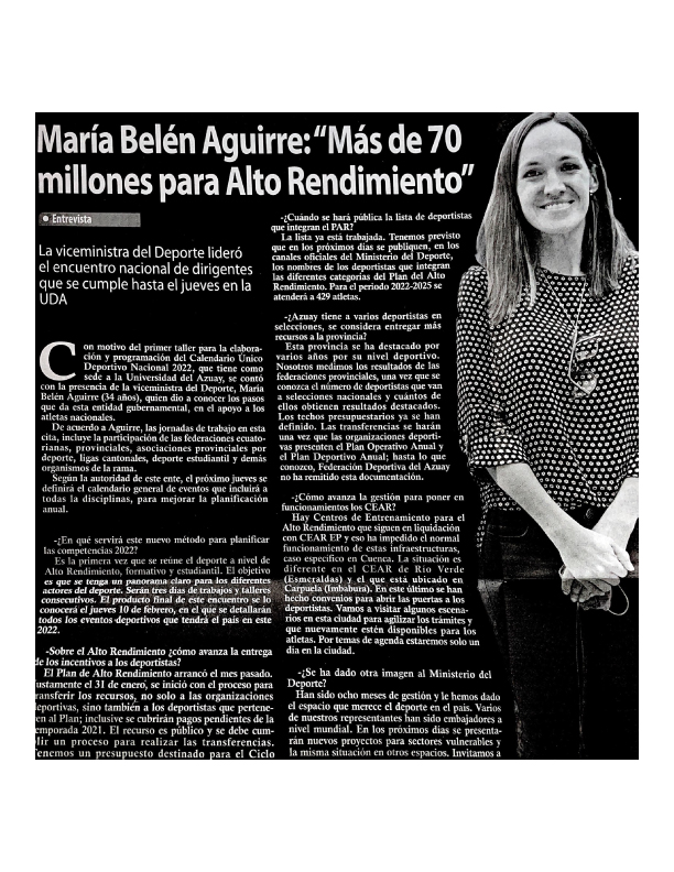 María Belén Aguirre: "Más de 70 millones para Alto rendimiento"