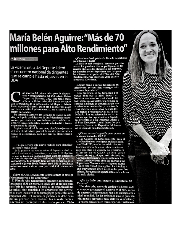 María Belén Aguirre: "More than 70 million for High Performance"