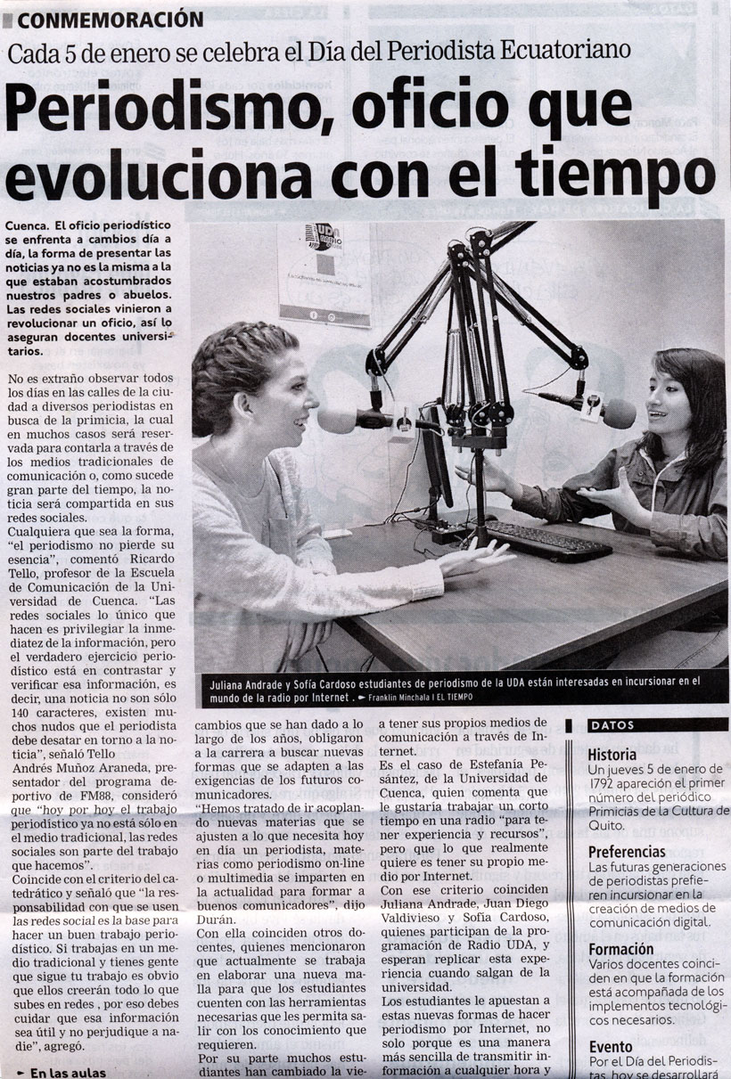 Periodismo, oficio que evoluciona con el tiempo