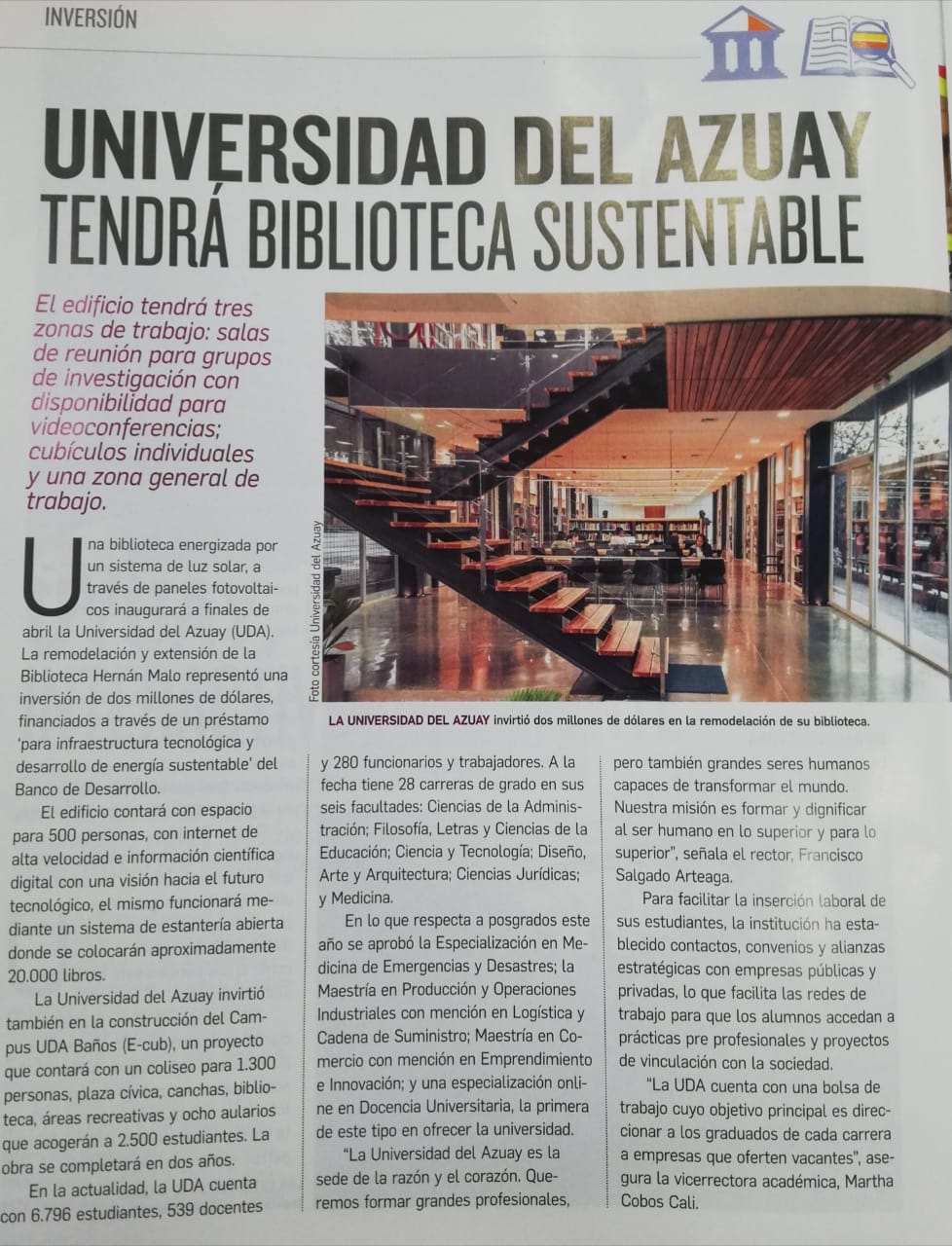 Universidad del Azuay will have a sustainable library