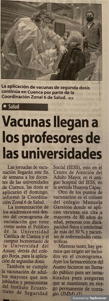 Vacunas llegan a los profesores de las universidades