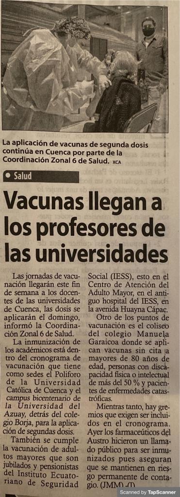 Vacunas llegan a los profesores de las universidades 