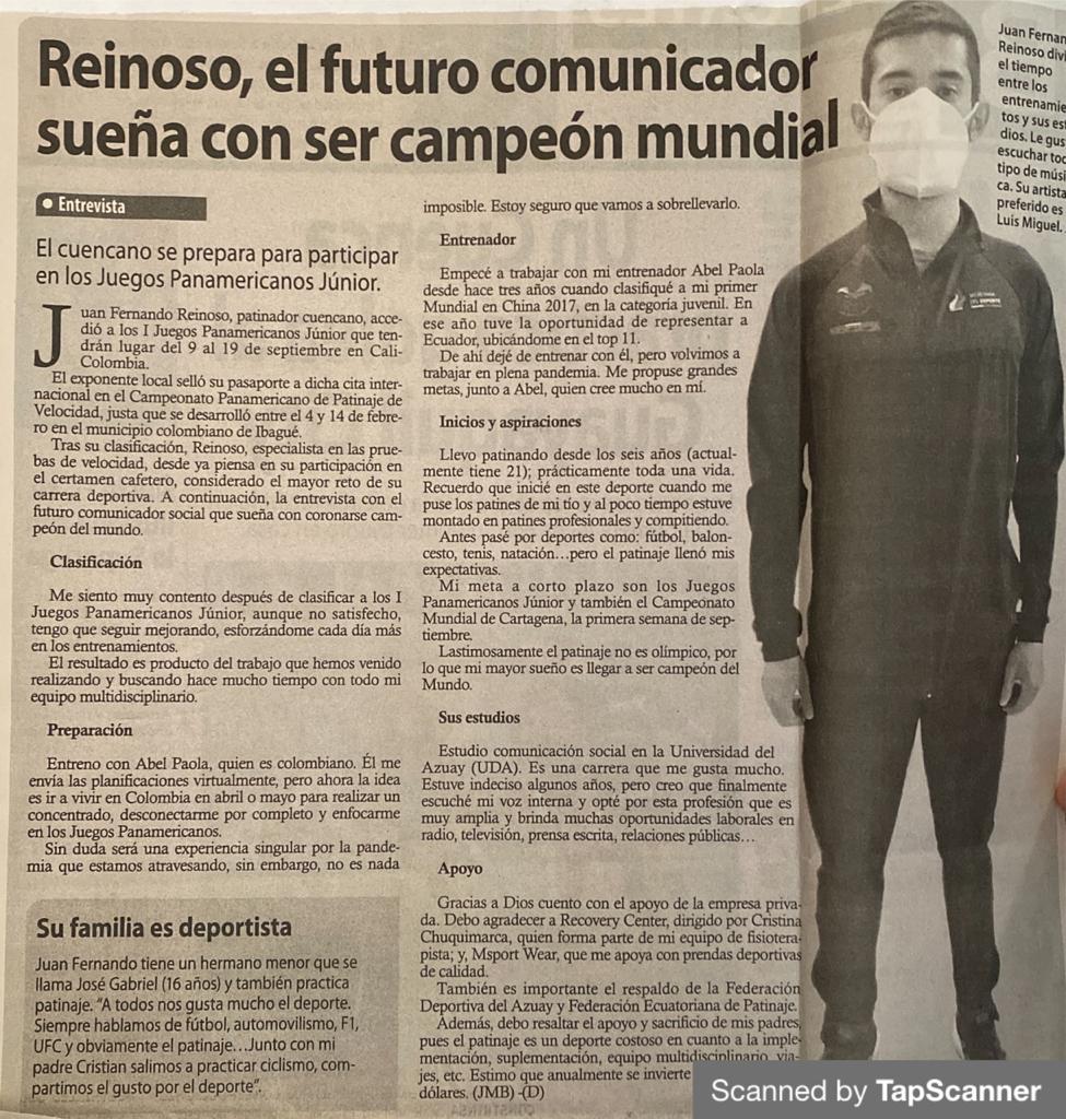 Reinoso, el futuro comunicador sueña con ser campeón mundial