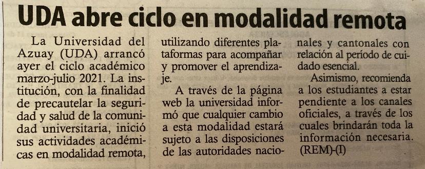 UDA abre ciclo en modalidad remota  