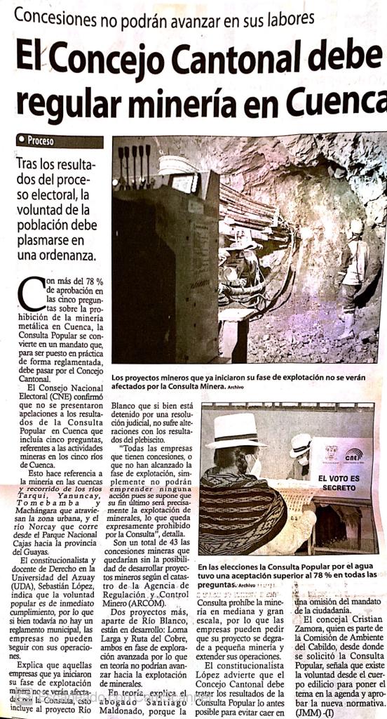 El Concejo Cantonal debe regular minería en Cuenca