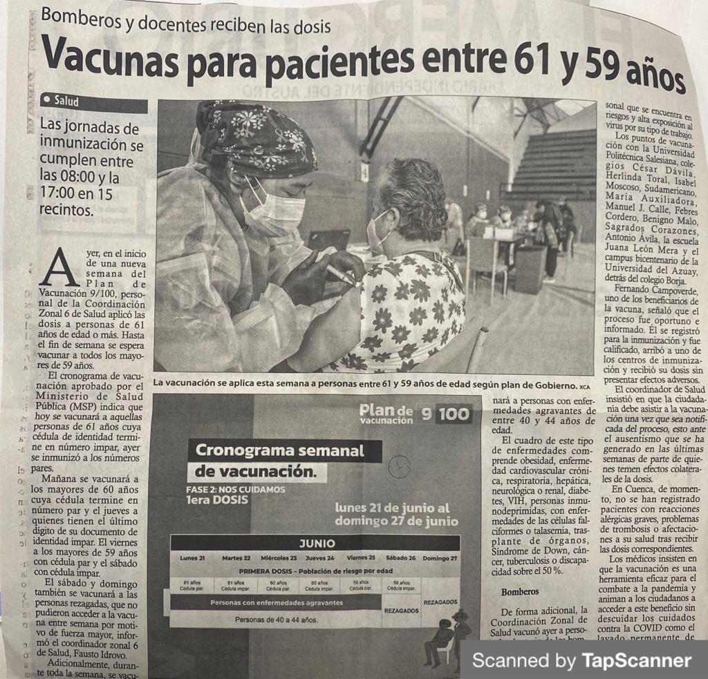 Vacunas para pacientes entre 61 y 59 años