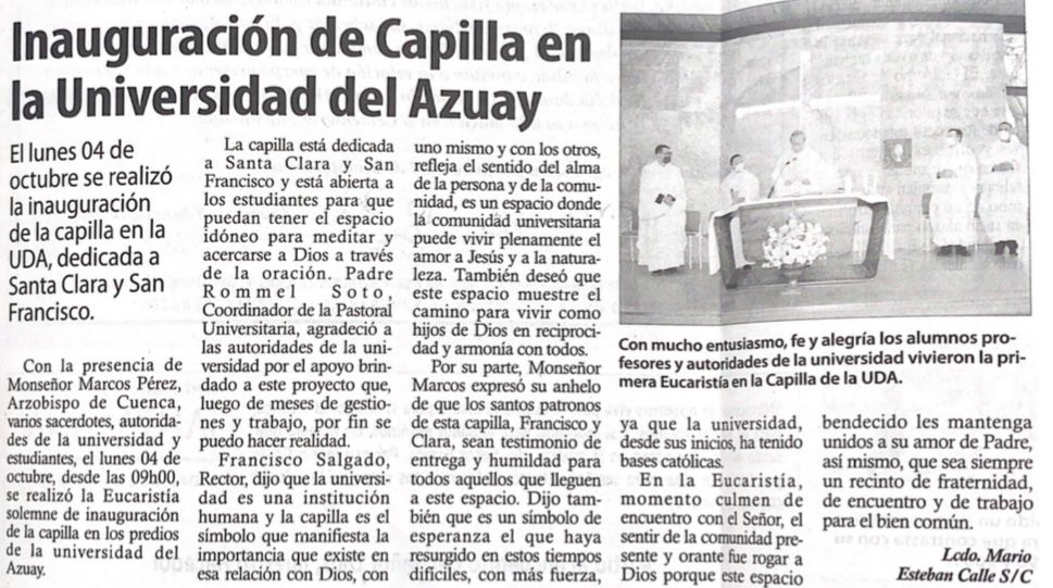 Inauguration of the chapel at the University of Azuay