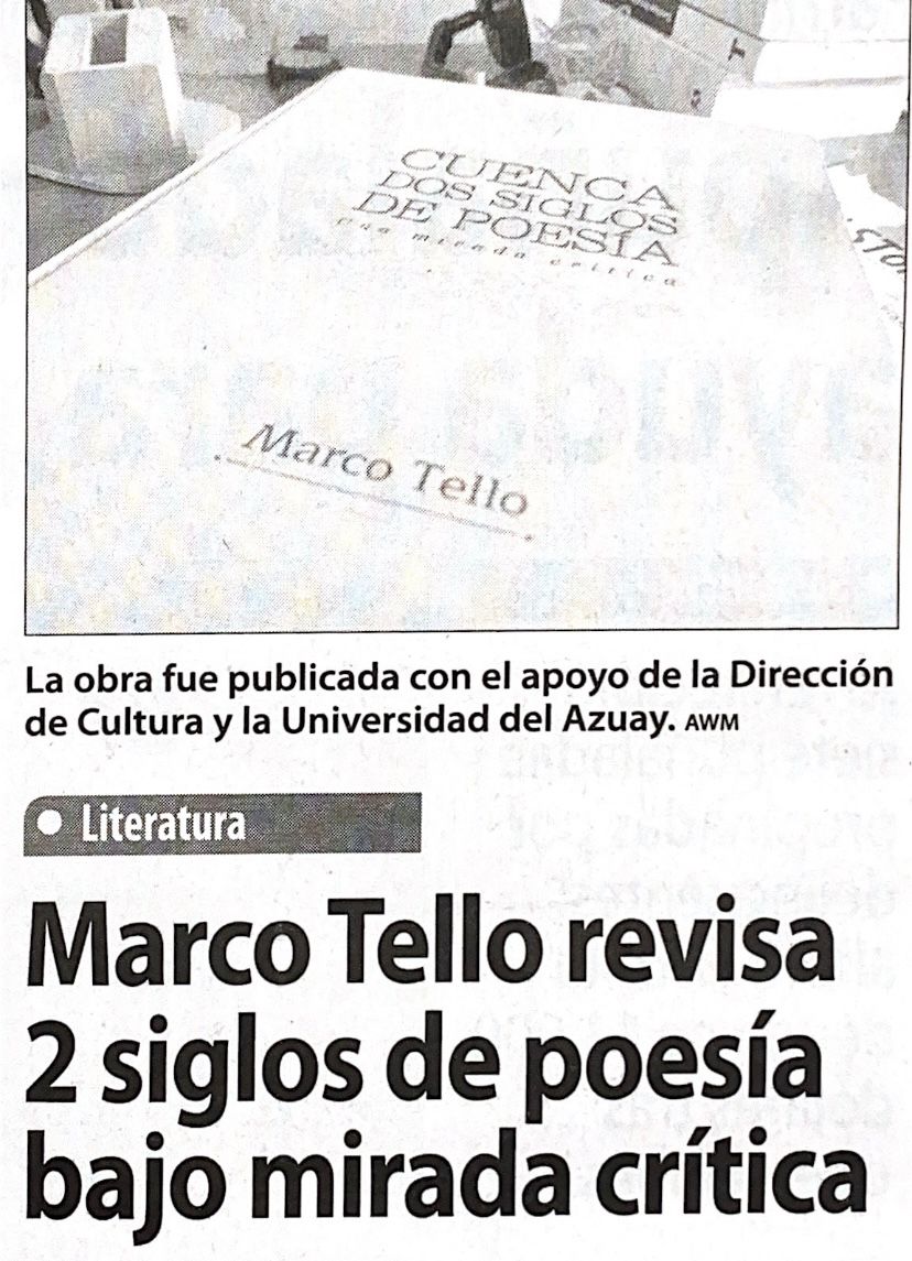 Marco Tello revisa 2 siglos de poesía bajo mirada critica