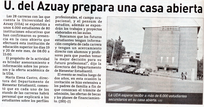 U. del Azuay prepara una casa abierta