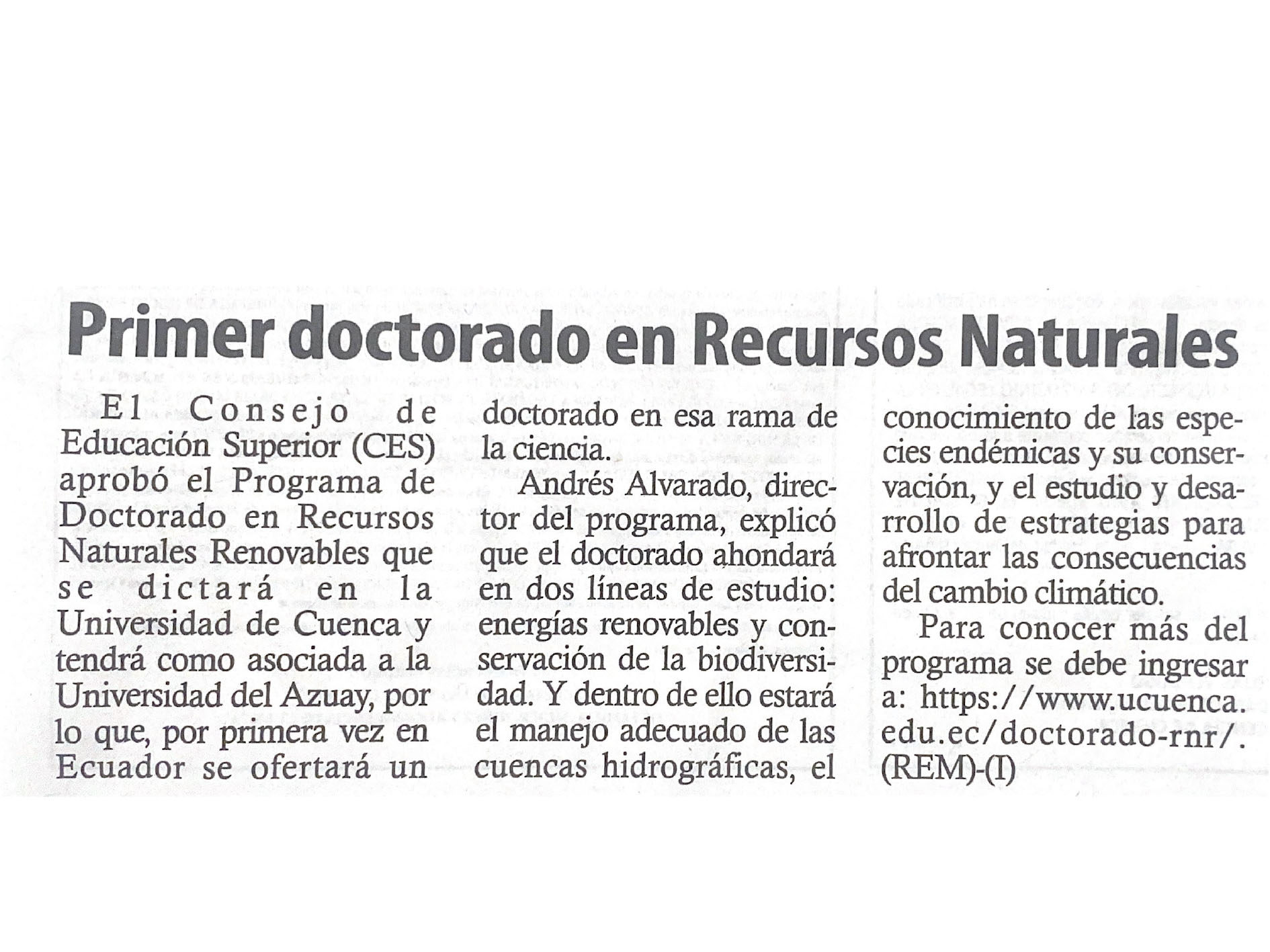 Primer doctorado en Recursos Naturales